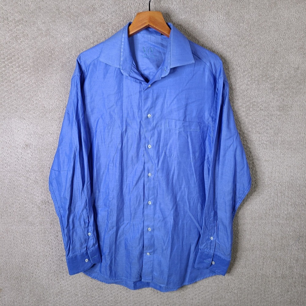 ViV Shirt Mens 16.5 34/35 Blue Button Down Cotton Long Sleeve Made In Italy